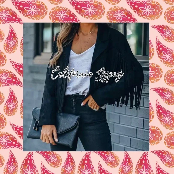 Black Fringe Suede Jacket - Picture 3 of 13